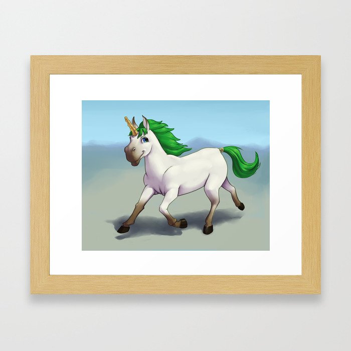 Green Maned Unicorn Framed Art Print